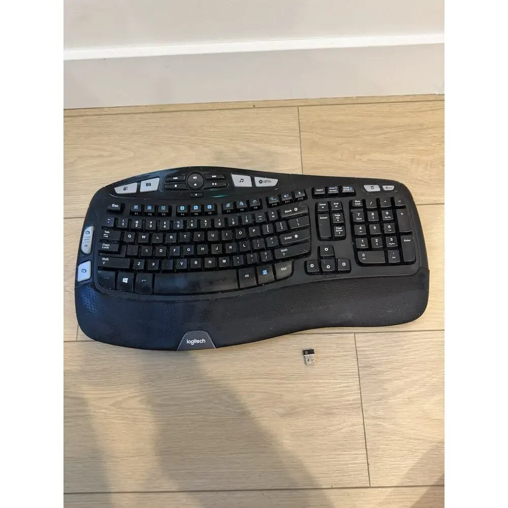 Logitech K350 Black Wave Wireless Keyboard With Dongle Ergonomic Cleaned Tested